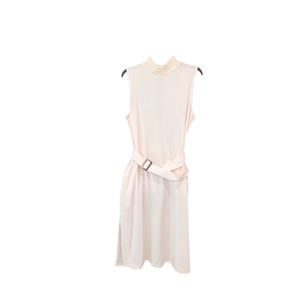Prologue Women'sβRibbed Mock Neck Sleeveless Belted Dress Gesso White XL NWT